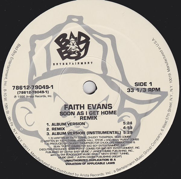 Faith Evans : Soon As I Get Home (Remix) (12")