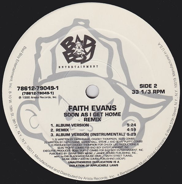 Faith Evans : Soon As I Get Home (Remix) (12")