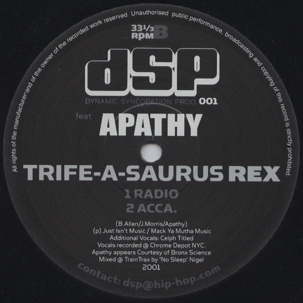 Dynamic Syncopation Feat. Apathy : Trife-A-Saurus Rex (12", Single)