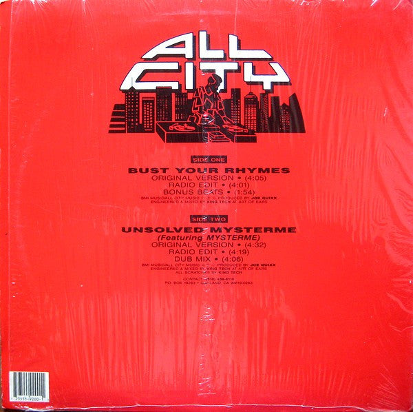 All City Productions : Bust Your Rhymes / Unsolved Mysterme (12")