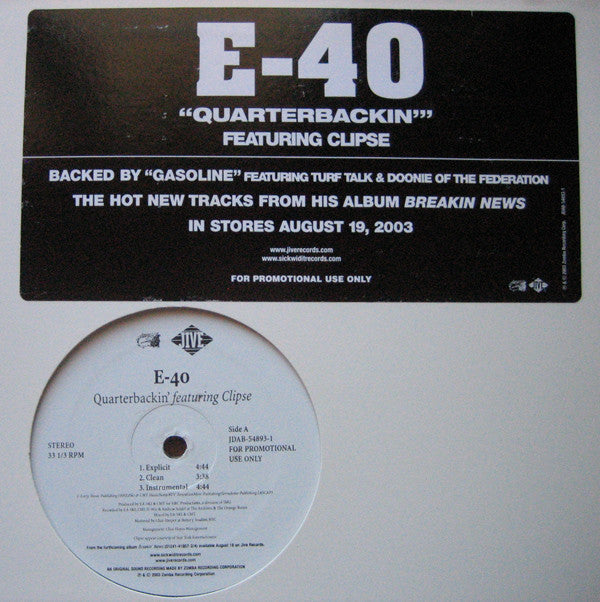 E-40 : Quarterbackin' / Gasoline (12", Promo)