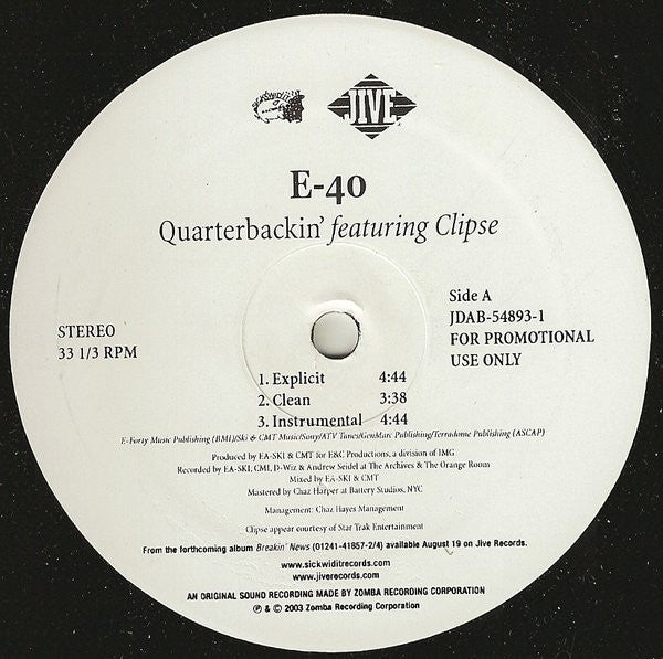 E-40 : Quarterbackin' / Gasoline (12", Promo)