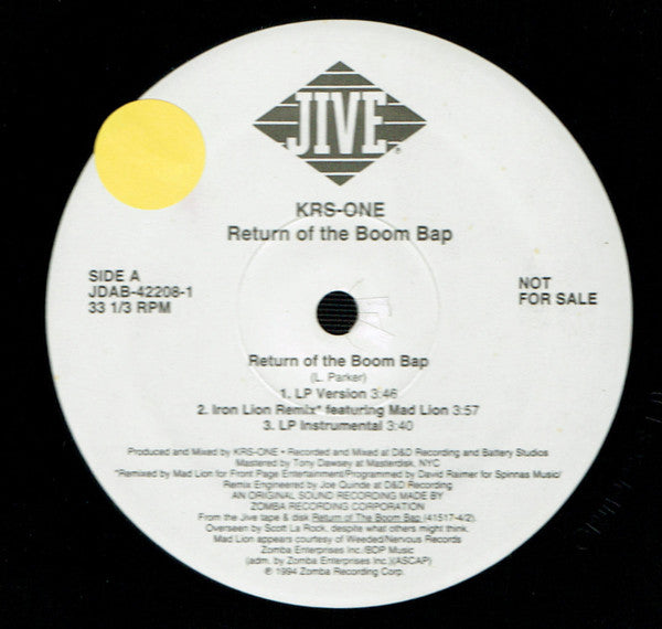 KRS-One : Return Of The Boom Bap (12", Promo)