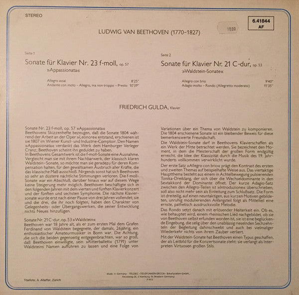 Ludwig van Beethoven, Friedrich Gulda : Appassionata, Waldsteinsonate (LP)