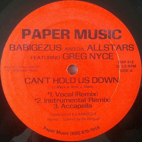 Babigezus And Da Allstars : Can't Hold Us Down (12", Maxi)
