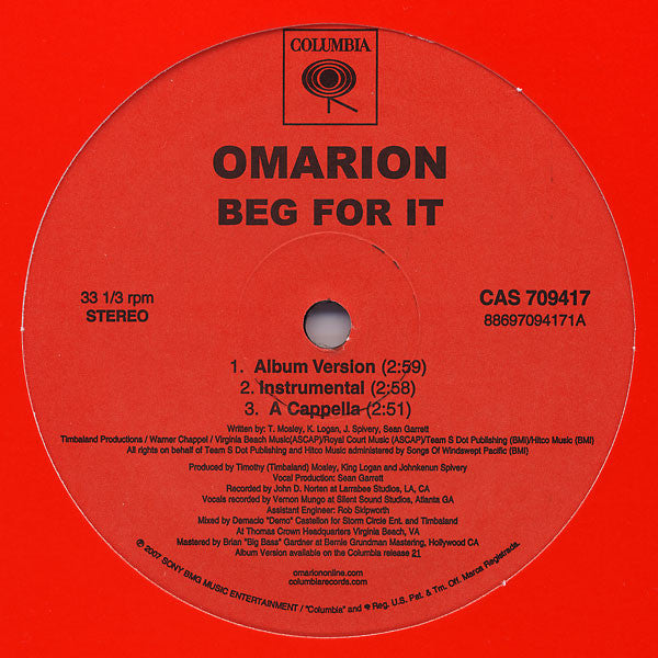 Omarion : Beg For It / Midnight (12", Promo)