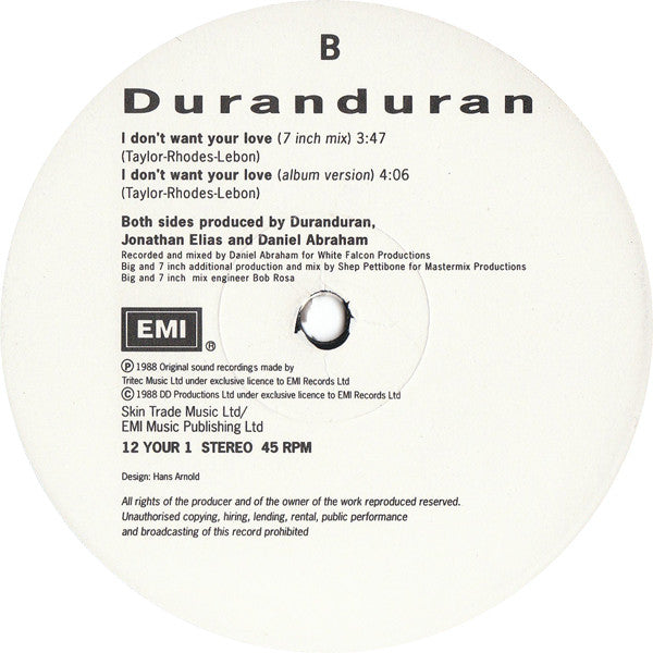 Duran Duran : I Don't Want Your Love (12", Single)