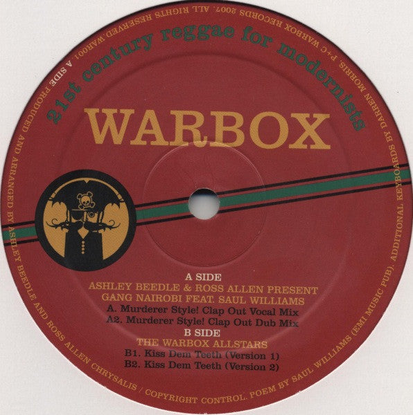 Ashley Beedle & Ross Allen Present Gang Nairobi Feat. Saul Williams / Warbox Allstars : Murderer Style! / Kiss Dem Teeth (12")