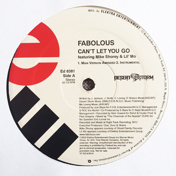 Fabolous : Can't Let You Go / Damn (12", Promo)