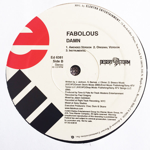 Fabolous : Can't Let You Go / Damn (12", Promo)