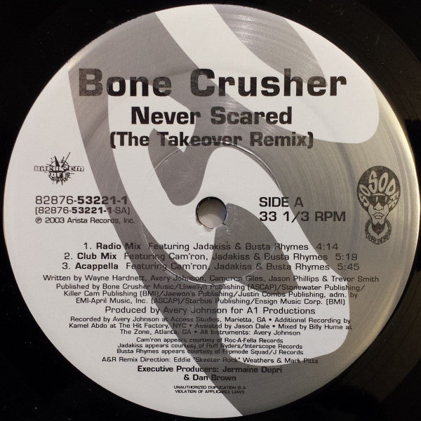 Bone Crusher (2) : Never Scared (The Takeover Remix) / Back Up (12")