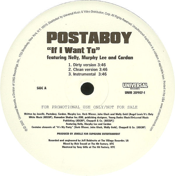 Postaboy : If I Want To (12", Promo)